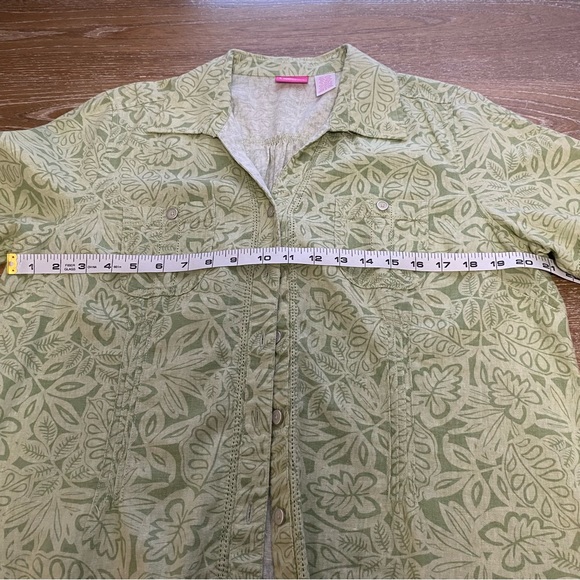 Cappagallo Linen Blend Tropical Botanical Womens Button Up Shirt Large Collared - Picture 9 of 10
